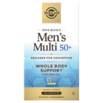 A box of Solgar One Daily Men's Multi 50+ supplement capsules on a white background.