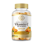A bottle of Solgar Ultra Potency Vitamin C Gummies on a white background.